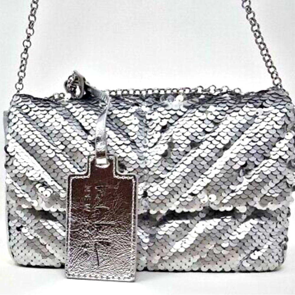 Nicole Miller Silver Sequin Shoulder / Clutch / Crossbody Bag - NWT